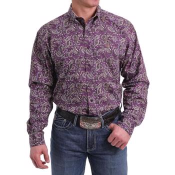 Cinch® Print Button-Down Mens Shirt - Purple Paisley